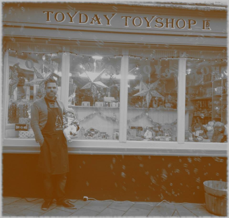 Adam Standing Outside Toyday Toyshop in Totnes, Devon